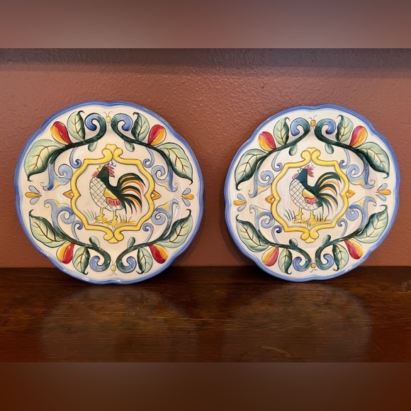 Fitz & Floyd Ricamo Rooster Salad Dessert Plates Set of 2 - Picture 1 of 5